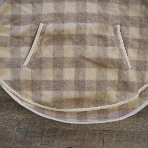 Woolrich Beige Buffalo Plaid Check Hoodie Hooded Pullover Popover Cape Poncho - Picture 4 of 7